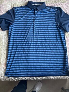 adidas Men's Blue Striped Polo